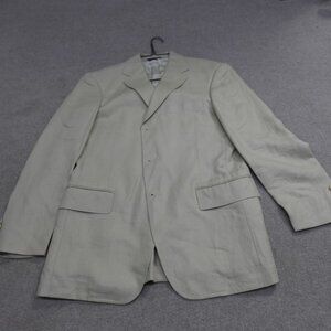 Faconnable Sport Coat 40R Beige Solid 100% Linen 3 Button Half Lined